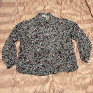 White Stag ladies Blue Paisley Long Sleeve Button Up